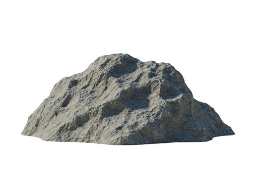 Grey rock formation 3 d render isolated on transparent background