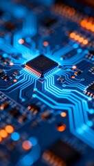 Illuminated Microchip on Circuit Board