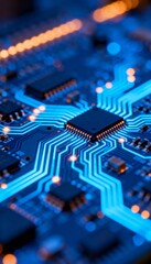 Illuminated Microchip on Circuit Board