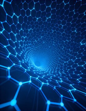Abstract Blue Hexagon Network Tunnel