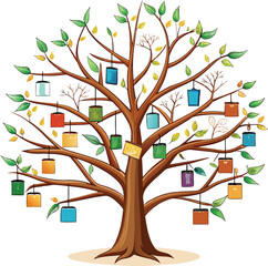 Christmas Genealogy Trees Colorful Tags Hanging Tree Illustration