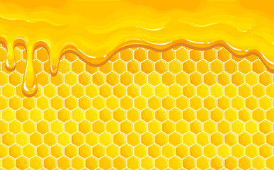 垂れるはちみつとハニカム背景