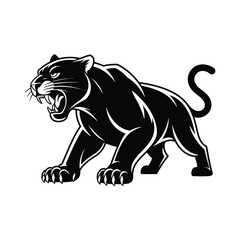 Fierce black panther roaring with mouth open and claws extended