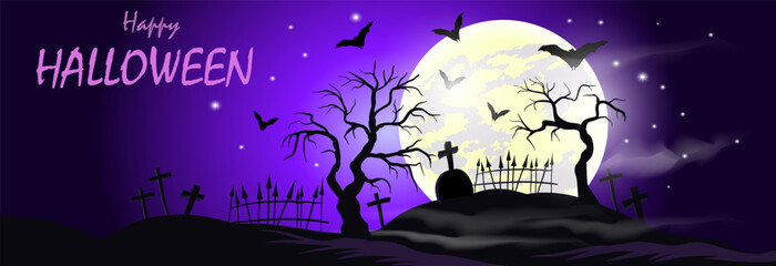 Halloween dark landscape. Night sky hunting house in moonlight. Vector background.	