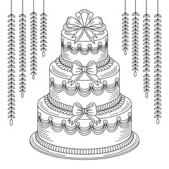 Elegant Wedding Cake Outline for Celebration, Party, and Event Decor Line art