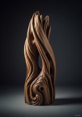 Abstract wooden sculpture with intricate natural patterns and dark mood