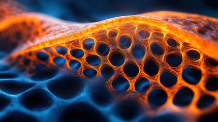 Abstract glowing orange and blue porous surface