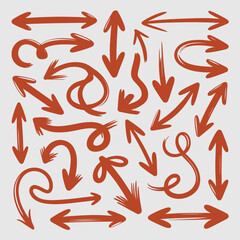 Collection of Hand- Drawn Orange Arrows in Various Shapes and Directions pointer navigation