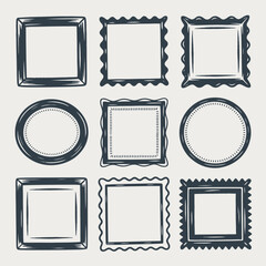 Collection of Hand- Drawn Square and Round Frames with Decorative Edges Keywords: frames