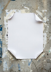 Blank white rectangular paper poster with four curled corners ready for content.