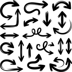 Hand drawn grunge arrows set in black color