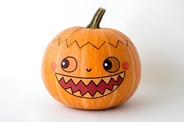 Whimsical Butternut Squash Carved Face Halloween Pumpkin Decoration Orange
