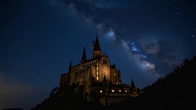 Majestic Castle Under Milky Way Stars
