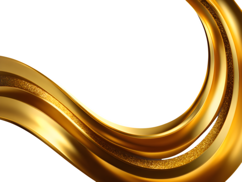 creative curved gold foil lines forming a soft square frame with clean negative space illustration designed for digital projects. Isolated to transparent background