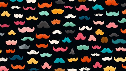 Colorful mustache patterns on a dark background