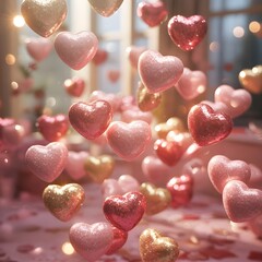 "Whimsical Rain of Glitter Hearts"