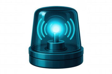 Rotating beacon light emitting a bright blue flash, designed with a transparent background for versatile use in various emergency scenarios