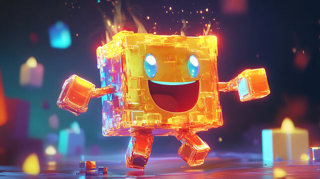 Lively character design of periodic block with shiny finish and upbeat personality 