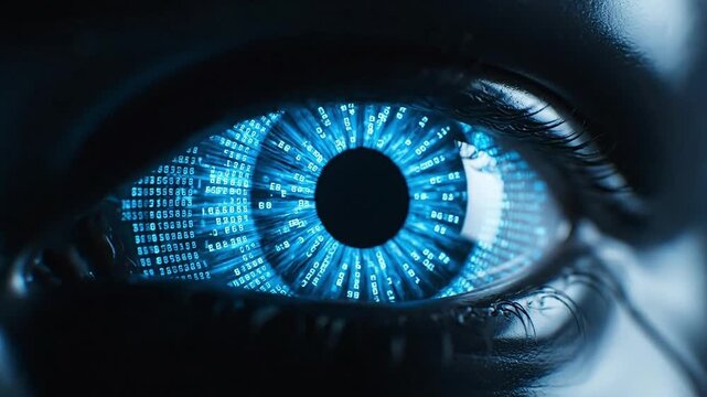 Futuristic Vision: Binary Code Eye Scan Animation, Illuminating Artificial Intelligence and