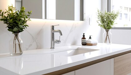Modern bathroom vanity with plants