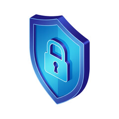 Modern digital shield icon with lock symbolizing robust cybersecurity and secure data protection for businesses