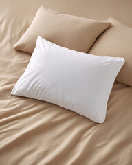 Cushions on beige bed linen
