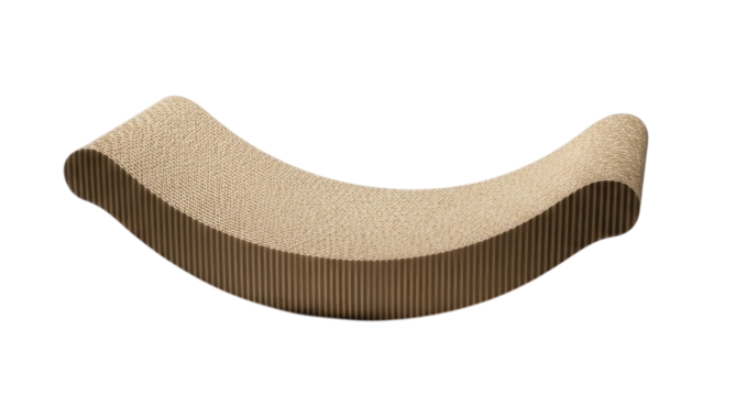 A Cardboard Cat Scratcher with a Wave Shape Isolated PNG
