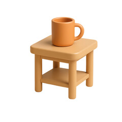 Orange mug on a small side table isolated on transparent background