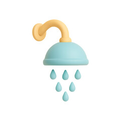 Fototapeta premium Cute 3d shower head with water drops isolated on transparent background