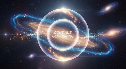 Cosmic data generation interface with swirling galaxies and binary code streams