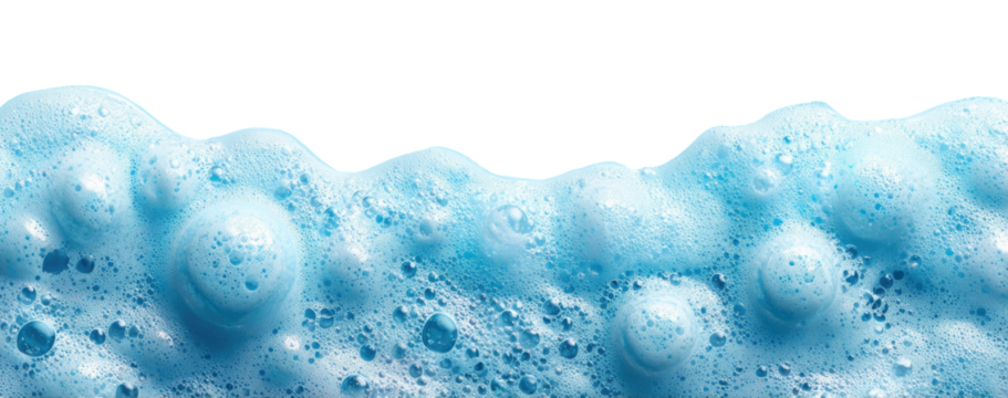 Light blue soapy foam with many rounded bubbles