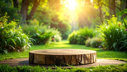 Wooden stump in a garden setting