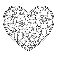 Mehndi flower pattern in form of heart for Henna drawing and tattoo. Decoration in ethnic oriental, Indian style. Valentine's day greetings. Coloring book page.