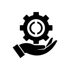 Gear on hand icon engineering maintenance on transparent background