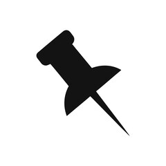 Illustration of a simple black push pin on transparent background