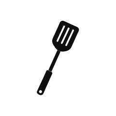 Illustration of a black slotted spatula tool on transparent background