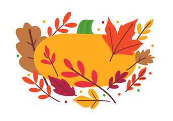 Bright vector composition with pumpkin and autumn leaves isolated on white background
