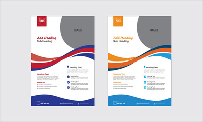 Modern business flyer with abstract waves and contact information