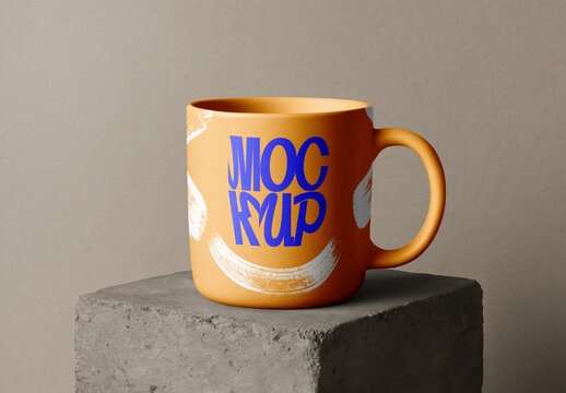 Ceramic Coffee Mug Mockup &ndash; Realistic Cup with Handle on Concrete Stand