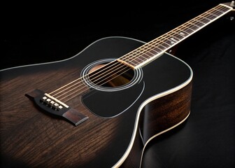 Fototapeta premium Brown acoustic guitar on wooden background