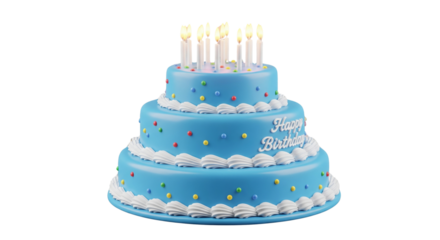 Birthday cake with candles 3d rendered, isolated on transparent background



