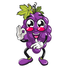 cute grape fruit mascot character vector illustration dancing while giving the okay sign, work of hand drawn