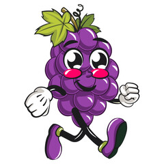 cute grape fruit mascot character vector illustration walking, work of hand drawn