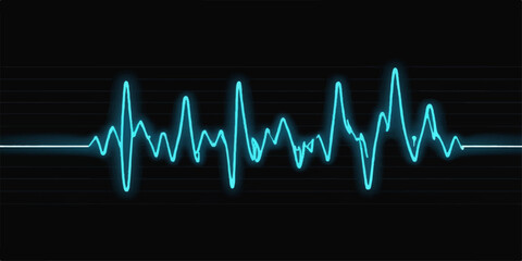 Obraz premium Digital electrocardiogram showing an abstract blue wave of a heartbeat on a black monitor