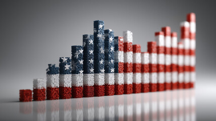 Colorful bar chart reflecting upward growth with a patriotic theme