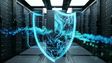 cybersecurity shield protecting data center servers - Powered by Adobe
