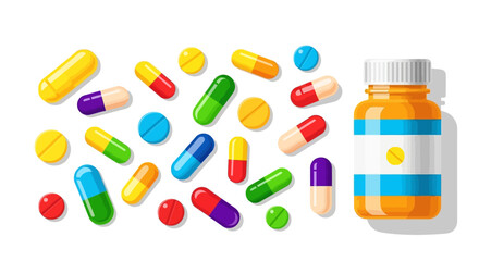 Colorful Pills and Medicine Bottle Healthcare Pharmacy and Medical Illustration