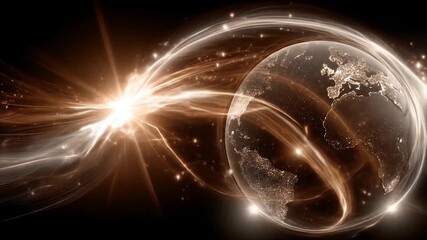 A luminous globe of Earth, enveloped by dynamic light trails, showcasing a digitally enhanced representation of global connectivity. - Powered by Adobe