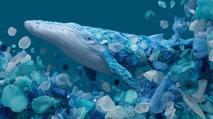 Fototapeta premium Conceptual image of a whale made from plastic highlighting ocean pollution and environmental impact