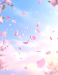 Delicate Pink Petals Dancing in a Pastel Sky